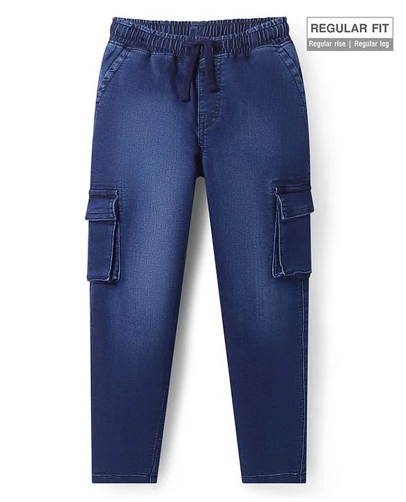 Pine Kids Denim Full Length Washed Jeans with Pockets - Navy Blue